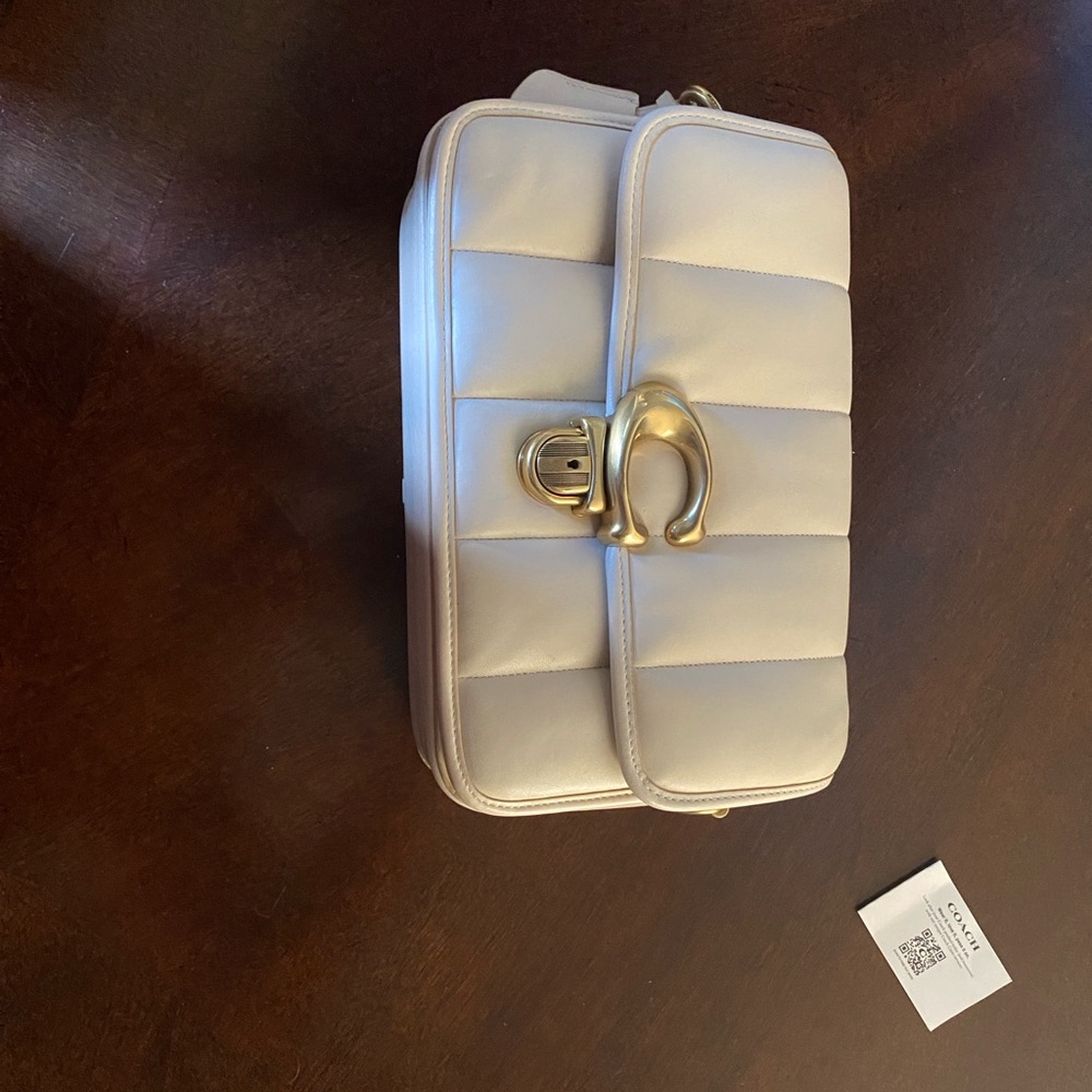Cream Quilted Crossbody Bag with Gold Hardware